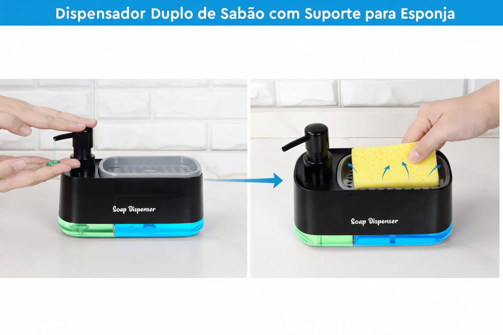 Trinity Clean 3 em 1 - Organizador de Pia Inteligente com Dispenser Duplo